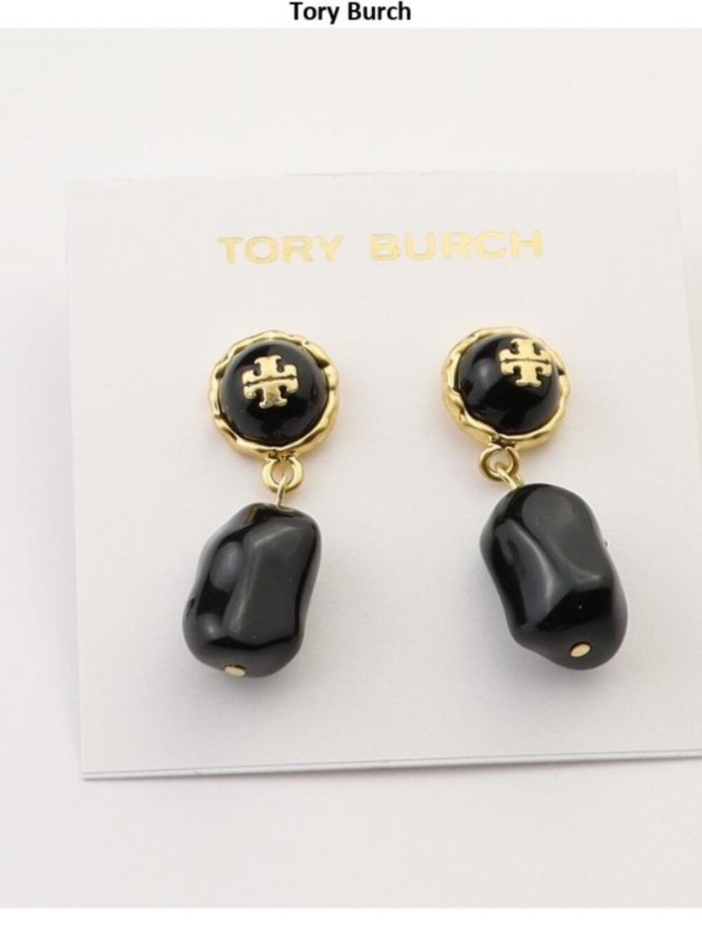 Tory Burch Black and Gold Drop Earrings